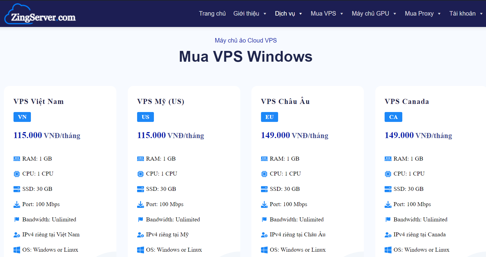Nhà cung cấp VPS Windows giá rẻ, chất lượng