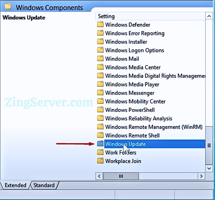 Chọn Windows Update để mở cửa sổ lên
