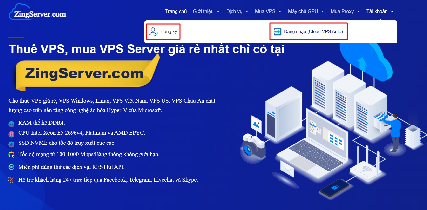 Đăng nhập vào tài khoản ZingServer.com