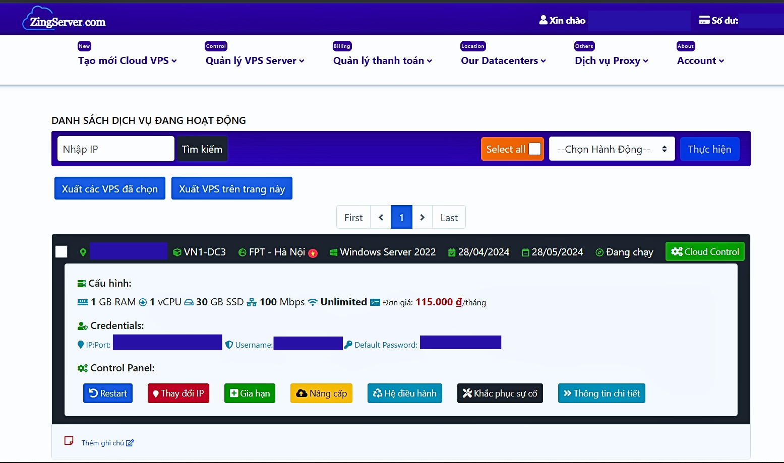 Khởi tạo VPS tại ZingServer