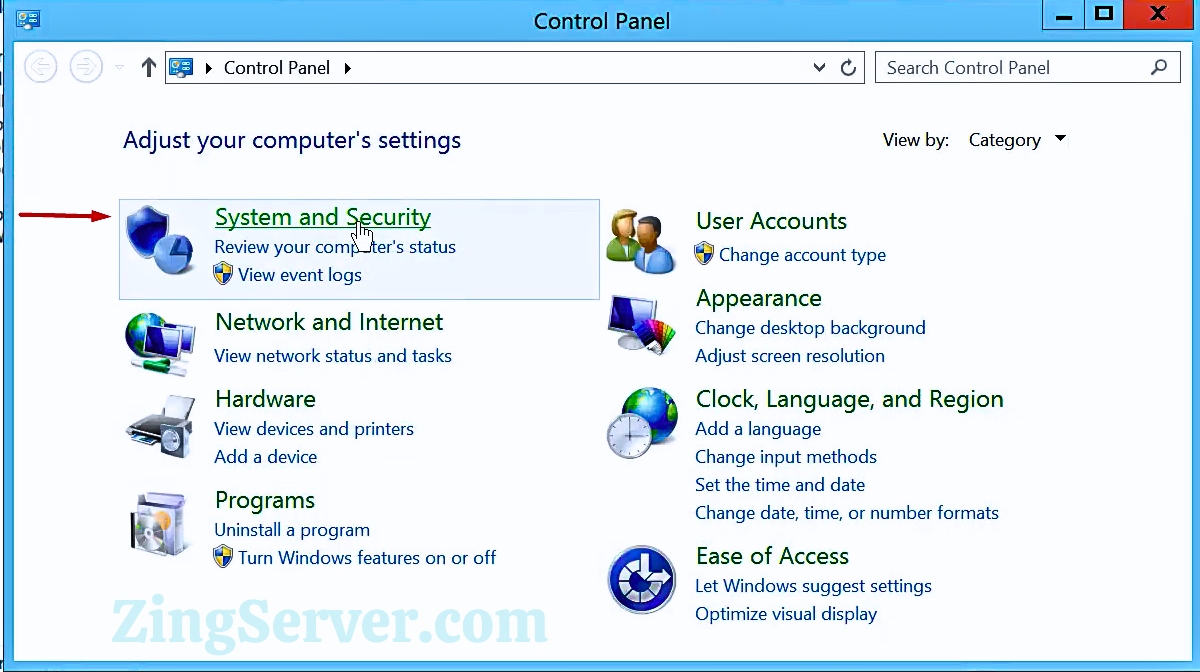 Tại control Panel chọn System and Security