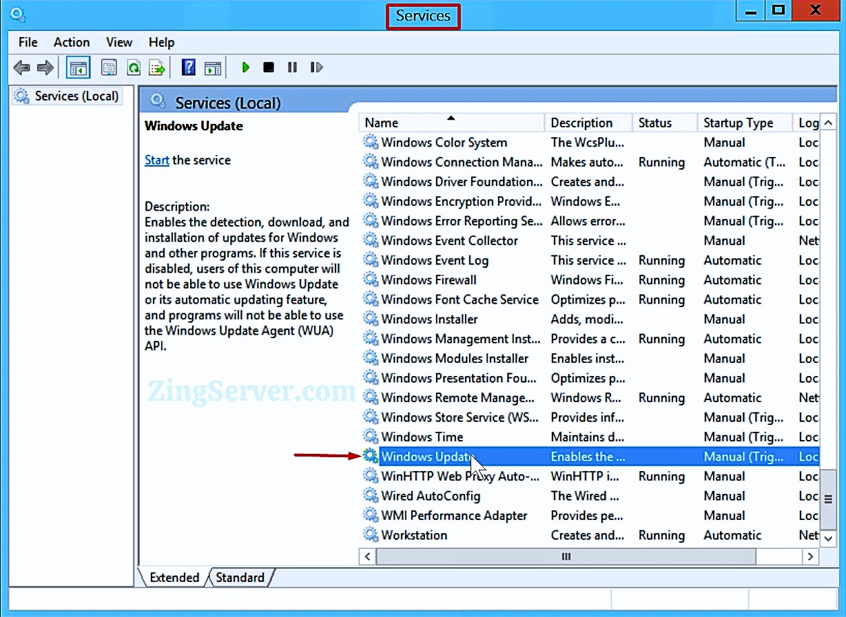 Tại cửa sổ Services chọn Windows Updates