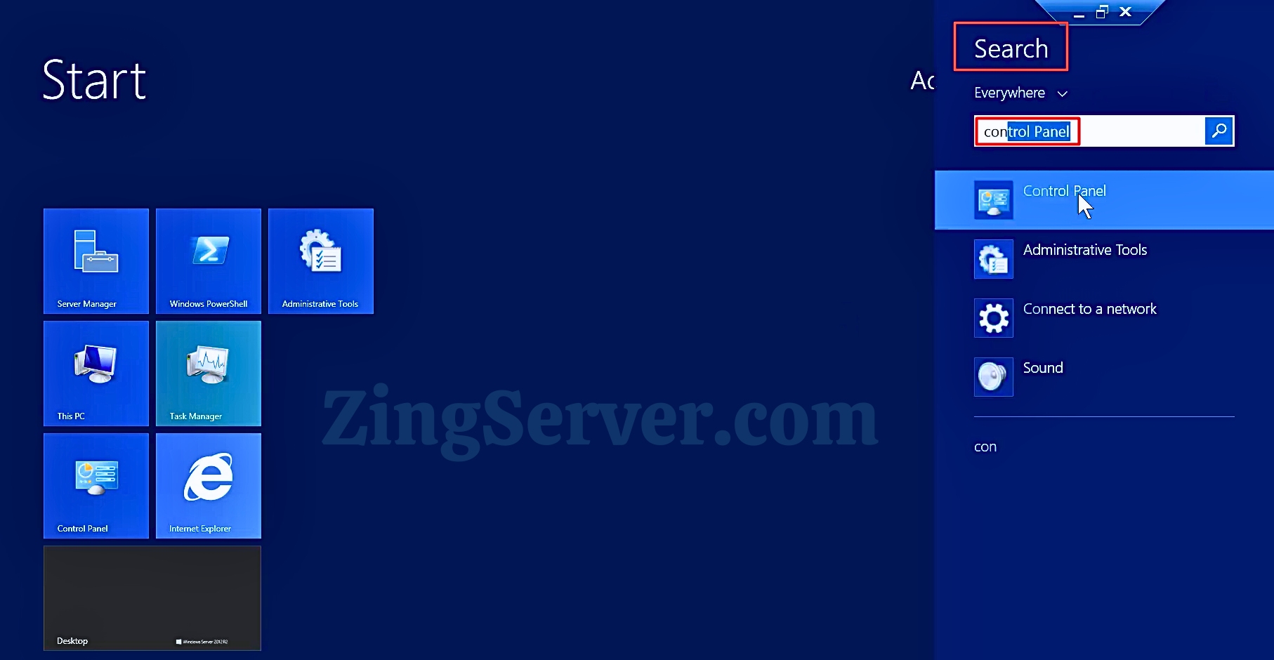 Tại cửa sổ Windows mở thẻ Search chọn control Panel