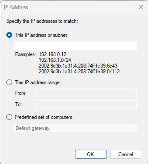 Hộp thoại để nhập địa chỉ IP tĩnh (IPv4 hoặc IPv6) của bạn vào danh sách cho phép.