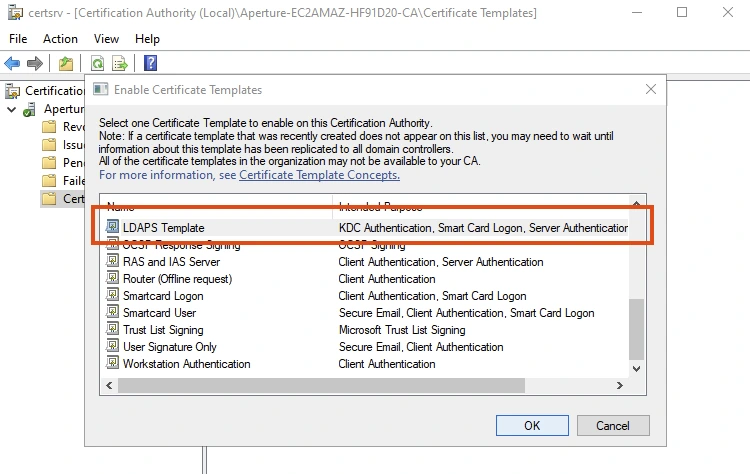 Phát hành LDAPS Template mới trong Certification Authority.